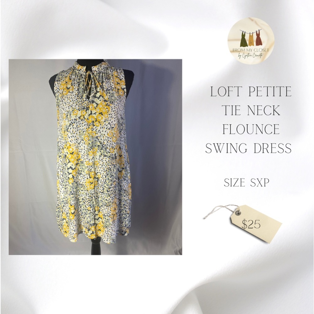 ✨NEW WOT LOFT Petite  Tie neck flounce swing dress✨